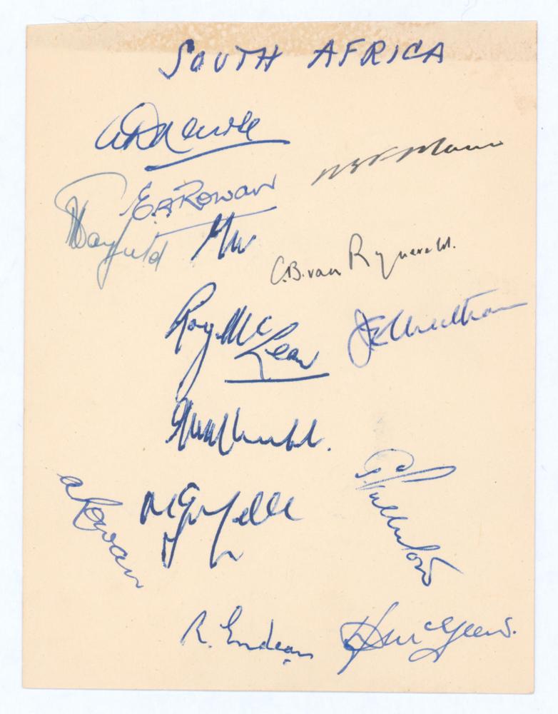 South Africa tour to England 1951. Album page nicely signed in ink by thirteen members of the