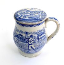 Staffordshire shaving mug. Victorian Staffordshire shaving mug and ceramic cover (lid) with strap