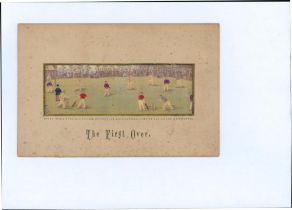 ‘The First Over’. Original Stevengraph of the start of a cricket match, circa 1880, miniature