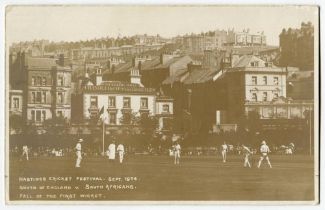 South of England v South Africa, Hastings 1904. Early sepia real photograph postcard of the tour