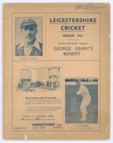 ‘Leicestershire Cricket. Season 1936. George Geary’s Benefit’. Original 16pp large format