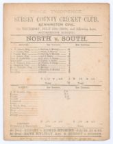 ‘North v. South. Southerton’s Benefit’ 1879. Early original double sided scorecard with incomplete