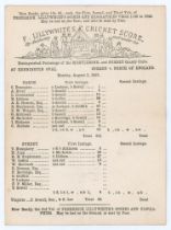 ‘Surrey v. North of England’ 1863. Early original single sided scorecard for the match played at