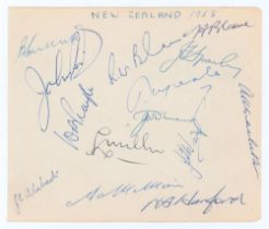New Zealand tour to England 1958. Album page nicely signed in ink by fourteen members of the New