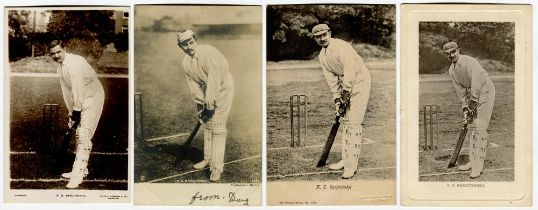 Kumar Sri Ranjitsinhji. Sussex & England 1895-1920. Four postcards of Ranjitsinhji, two sepia, two