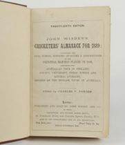 Wisden Cricketers’ Almanack 1889. 26th edition. Bound in maroon boards, lacking original paper