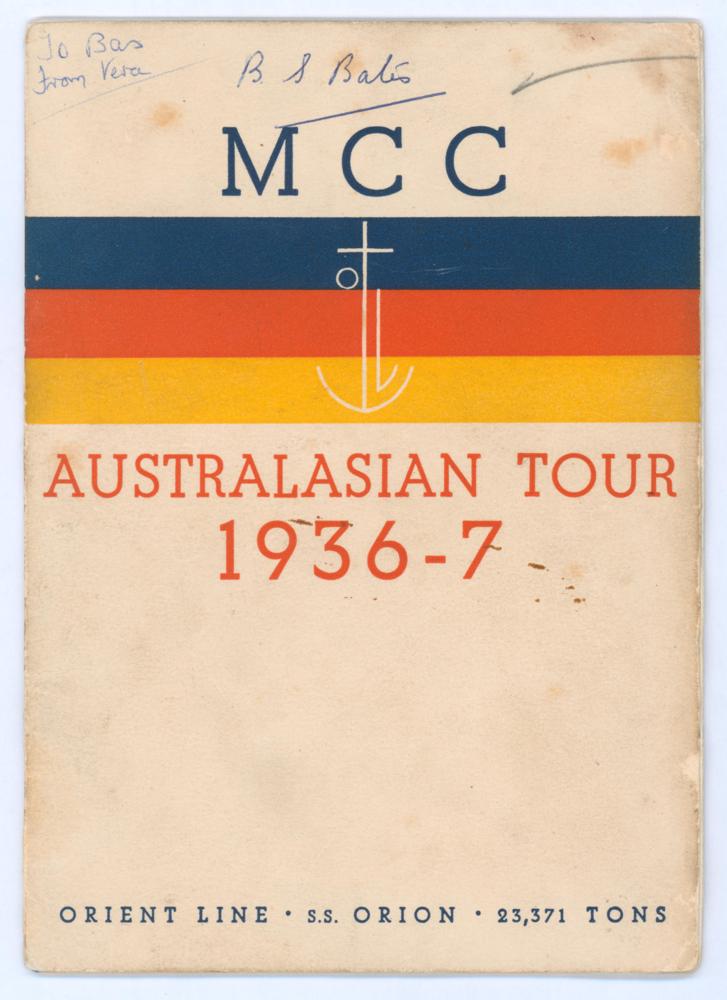 M.C.C. tour of Australia 1936/37. Official Orient Line S.S. Orion official brochure for the M.C.C.