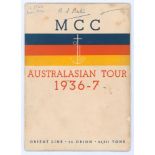 M.C.C. tour of Australia 1936/37. Official Orient Line S.S. Orion official brochure for the M.C.C.