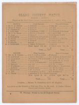 ‘Grand Cricket Match. North v. South’ 1875. Early original single sided scorecard with complete