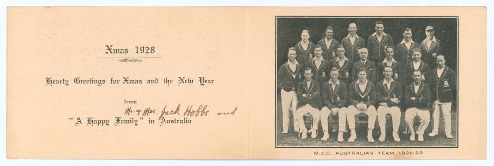 Jack Hobbs. M.C.C. tour of Australia 1928/29. Official M.C.C. Christmas card sent by Hobbs. - Image 2 of 2