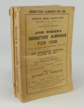 Wisden Cricketers’ Almanack 1908. 45th edition. Original paper wrappers. Minor horizontal crease