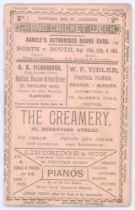 ‘Grand Cricket Week. North v. South’ 1889. Early original 12pp scorecard/ booklet with complete