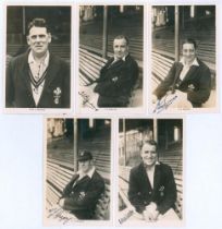 Surrey C.C.C. c.1937. Five original mono player portrait postcards of Surrey players depicted half