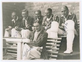 M.C.C. v Yorkshire, Scarborough 1930. Nice original mono photograph of six members of the M.C.C.