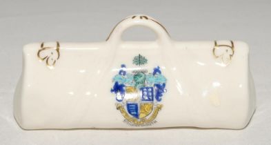 Cricket bags. Five very large crested china cricket bags with colour emblems for ‘Bournemouth’, ‘