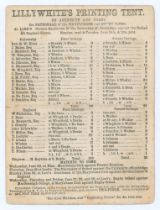 Cambridge University v United England Eleven 1855. Original double sided scorecard for the match