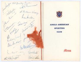 Len Hutton 1968. Official menu for the Anglo-American Sporting Club ‘Boxing Dinner Evening in honour