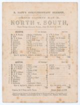 ‘Grand Cricket Match. North v. South’ 1876. Richard Daft’s ‘Complimentary Benefit’. Early original