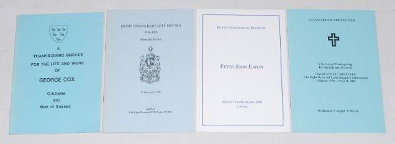 Sussex cricketers’ orders of service. A selection of four original memorial service booklets for