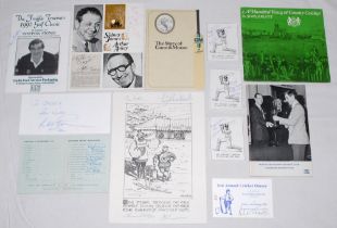 Autographed cricket ephemera. A miscellany of signed programmes, scorecard, booklets, bookplates