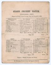 ‘Grand Cricket Match. Derbyshire v. Kent’ 1876. Early original single sided scorecard with