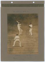 Middlesex v Yorkshire 1910. Two early sepia photographs, both depicting match action. The