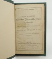 Wisden Cricketers’ Almanack 1879. 16th edition. Bound in dark green boards, lacking original paper