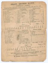 ‘Grand Cricket Match. Yorkshire v. Surrey’ 1873. Early original single sided scorecard for the match