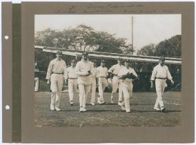 Surrey 1910 & 1911. Two early mono photographs, one depicting action from Surrey v Essex in 1910 (