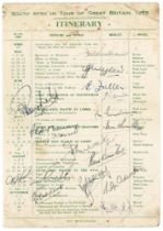 South Africa Tour to England 1955. Official folding tour itinerary signed in ink to the centre