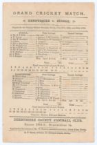 ‘Grand Cricket Match. Derbyshire v. Sussex’ 1884. Early original scorecard with incomplete printed