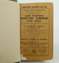 Wisden Cricketers’ Almanack 1922 and 1923. 59th & 60th editions. Both bound in dark green boards,