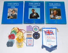 The Open Championship 1973-1986. Small box comprising a collection of fifteen official admission