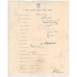 ‘M.C.C. South Africa Tour 1956-57’. Official M.C.C. autograph sheet fully signed in ink by all