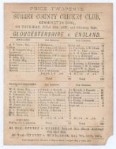 ‘Gloucestershire v. England’ 1877. Early original double sided scorecard with complete printed