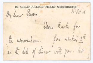 Hon Alfred Lyttelton. Cambridge University, Middlesex & England 1876-1887. Short handwritten note on