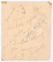 West Indies c.1960. Page signed in ink by seventeen West Indies players. Signatures include Worrell,