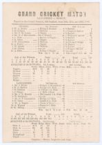 ‘Grand Cricket Match. Lancashire v. Sussex’ 1886. Early original single sided scorecard with