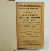 Wisden Cricketers’ Almanack 1905. 42nd edition. Bound in dark green boards, with original paper