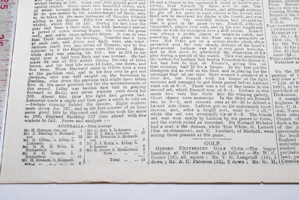 Australia tour to England 1896. The Times of London newspaper. Four original and complete copies - Image 3 of 3