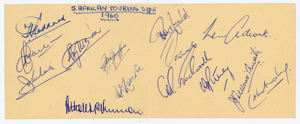 ‘South African Touring Side 1960’. Two joined album pages signed by fourteen members of the 1960