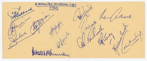 ‘South African Touring Side 1960’. Two joined album pages signed by fourteen members of the 1960