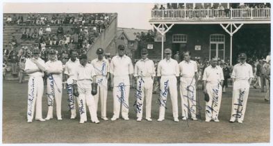 Yorkshire v. M.C.C. Scarborough 1936. Original mono photograph of the M.C.C. team lined up in