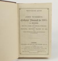 Wisden Cricketers’ Almanack 1885. 22nd edition. Bound in maroon boards, lacking original paper