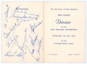 New Zealand tour to England 1965. Small original folding menu for the ‘Northern Cricket Society’s