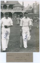 Arthur Mitchell and Len Hutton. Yorkshire v. M.C.C. Scarborough 1936. Original mono photograph of