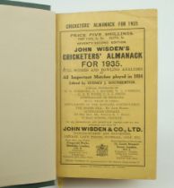 Wisden Cricketers’ Almanack 1935. 72nd edition. Bound in dark green boards, with original paper