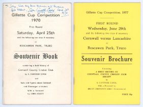 Cornwall C.C.C. Gillette Cup 1970 & 1977. Two souvenir booklets on Cornwall in the Gillette Cup. The
