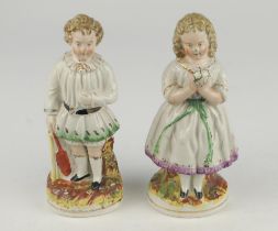 Staffordshire cricket figures. Pair of original decorative Staffordshire 19th century pottery