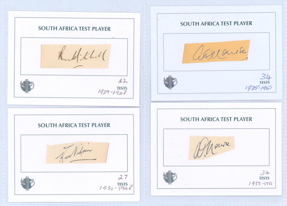 South Africa Test Players 1927-1951. Eight individual signatures in ink (one in pencil) of players